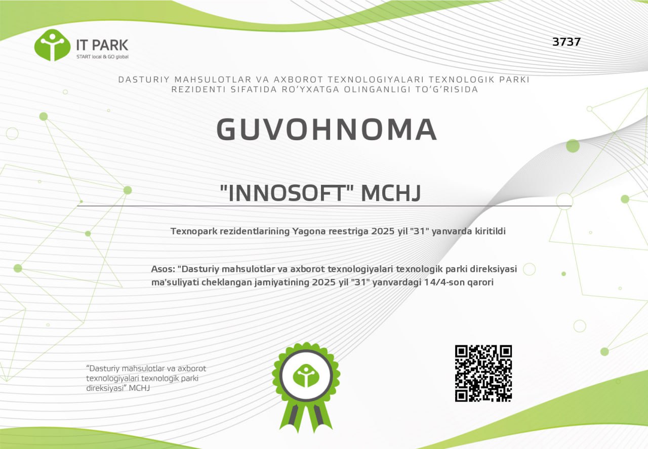 Innosoft kompaniyasi litsenziyasi